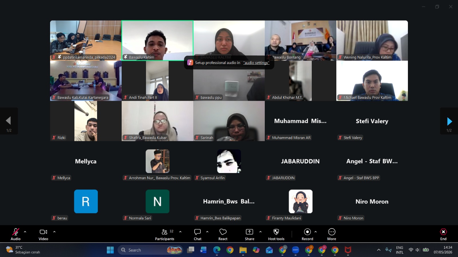 Zoom Meeting PP bersama Bawaslu Provinsi